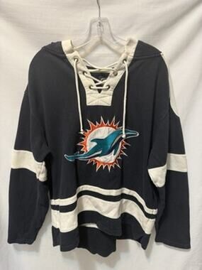 Miami Dolphins OT Sports Lace Up Hoodie Large Black Hockey Style NFL